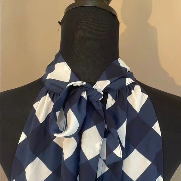 J. Crew Navy and Cream Checkered Bow Tie Back Halter Top Size 8 - Picture 5 of 8